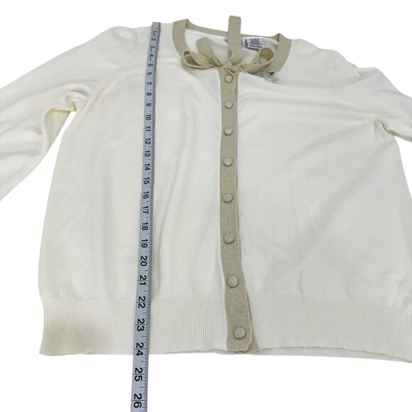 George Womens XL(16-18) Button Up Cardigan Sweater Vanilla Dream With Bow Detail - Picture 6 of 13